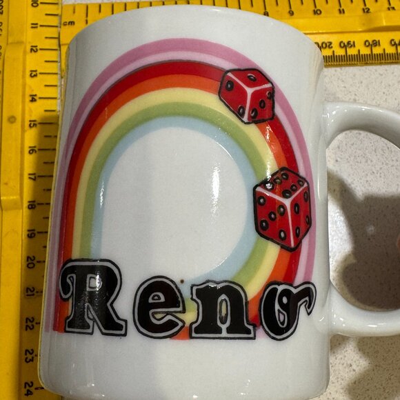 Vintage Reno Nevada Souvenir Mug: Rainbow Dice Ceramic Coffee Cup - Picture 7 of 11